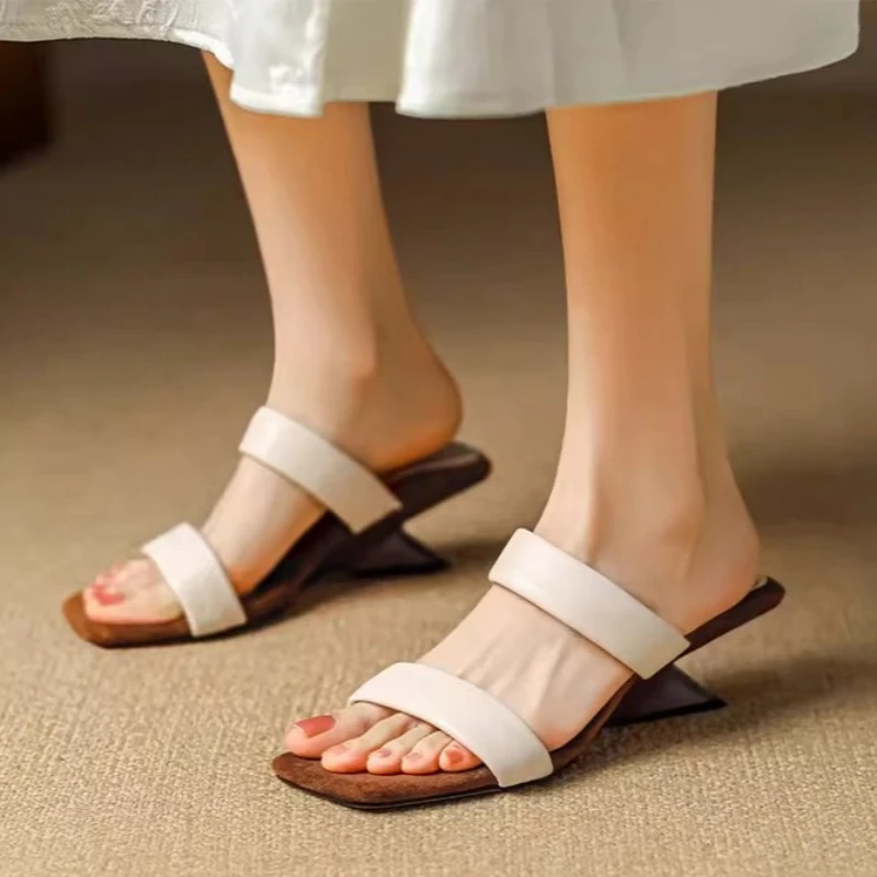 Hochhackige Damen-Pantoletten Modische Keilabsatz-Schuhe Eckige Spitze Designer-Sandaletten Elegante Pumps für Festliche Anlässe Zapatos für Damen