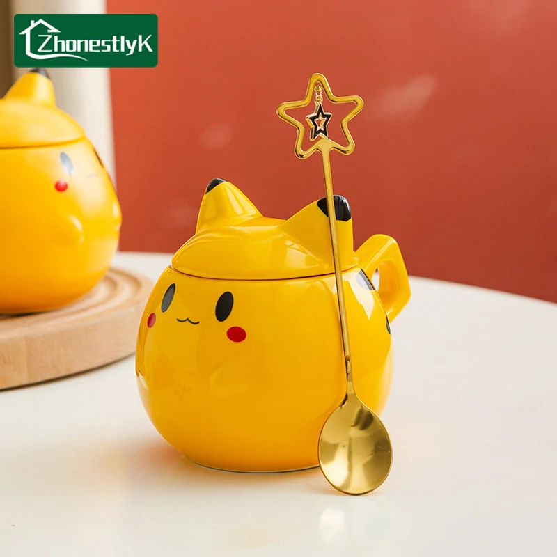 Cartoon Katze Geformt Keramik Becher mit Deckel Kreative Kaffee Milch Tee Wasser Tasse Nette Kinder Frühstück Tasse Haushalt Drink