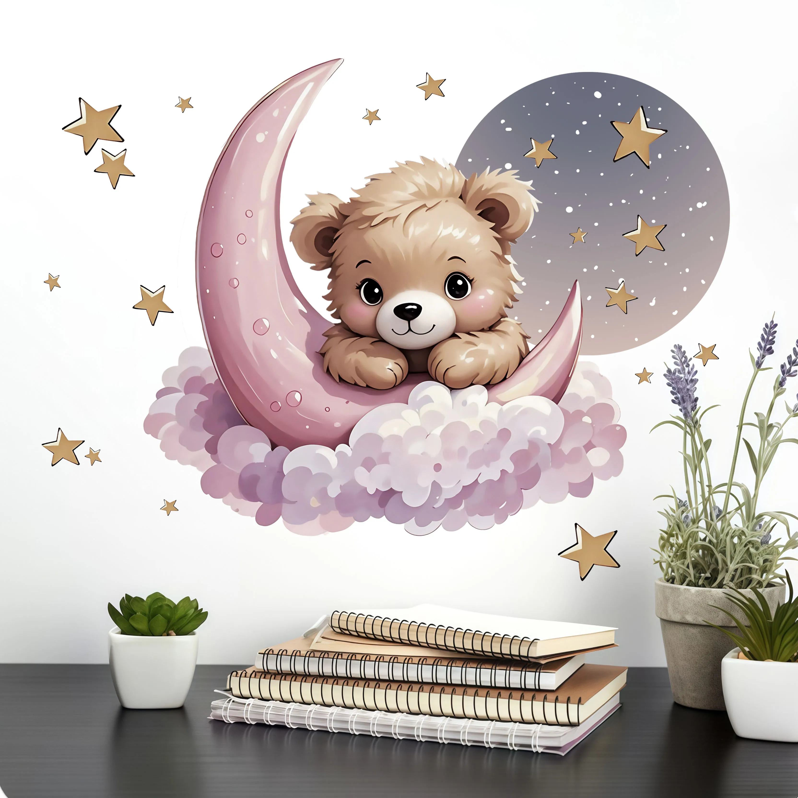 Neue Ankunft Bär Stern Mond Nacht Wandtattoos Schlafzimmer Home Dekorative Aufkleber Zimmer Wand Kunst Warme Wand Papier