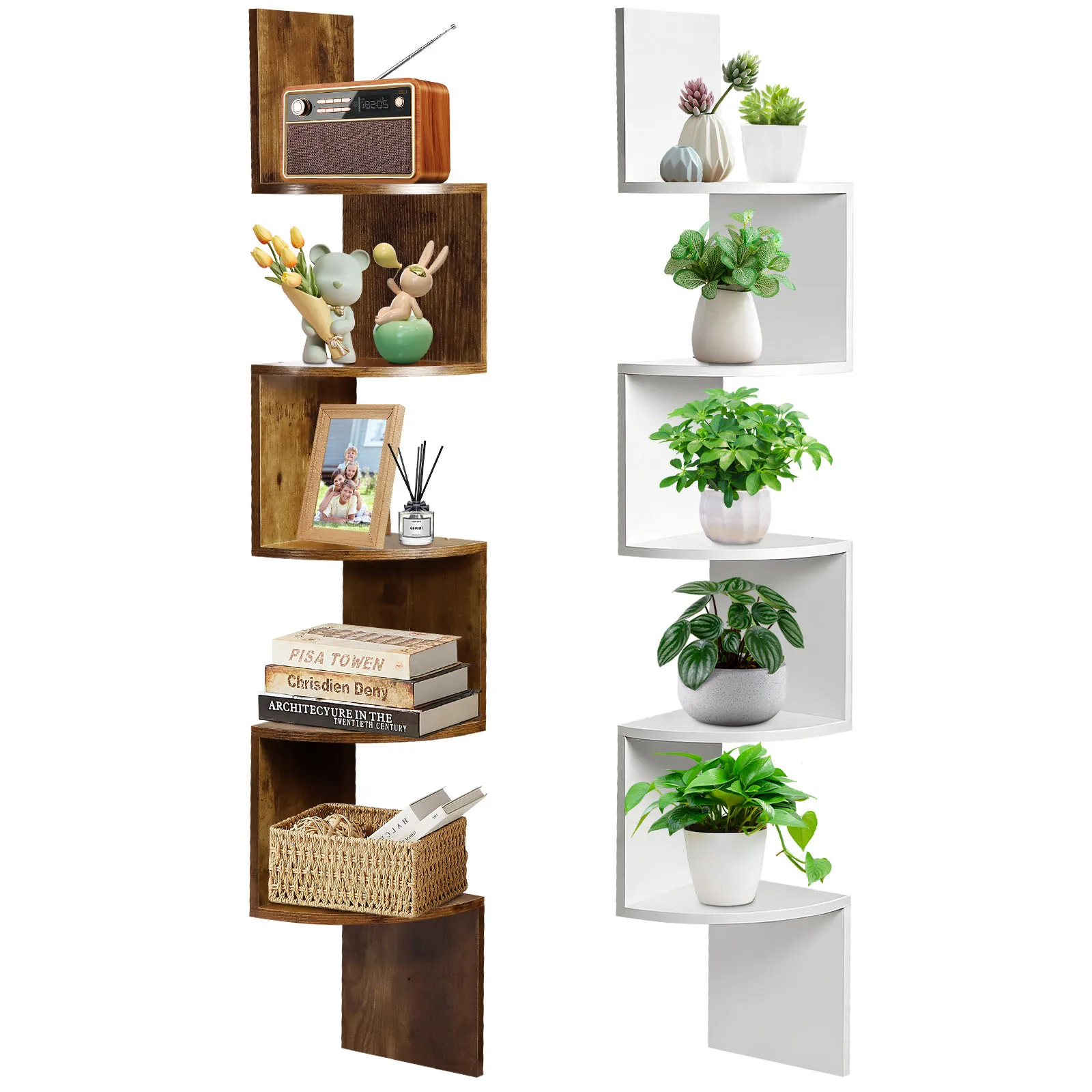 5-stöckiges Eck-Wandregal Einfache Montage Schwebendes Eckregal für Wohnzimmer, Schlafzimmer, Badezimmer, Heimbüro, Küche Image