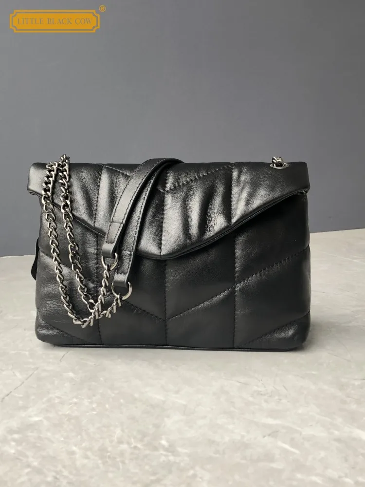Elegante Frauen Kette Tasche Weiche Schaffell Echtes Leder Handtasche Damen Mode Einzelnen Schulter Tasche Designer Umhängetasche