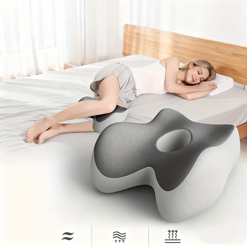 Kniekissen mit Mittelloch-Design für Nachtschlaf, Beinseparierend, Bequem, Entspannend, Beinzwischenlage, Seitenschlafunterstützung Image