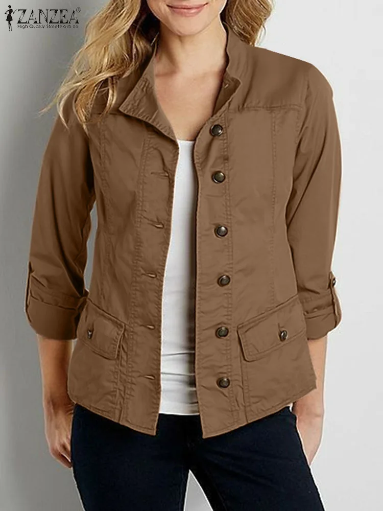 2024 Zanzea Vintage ol Mäntel Frauen stilvolle Jacken Langarm O-Ausschnitt Outwear lässig solide Knöpfe Daunen mantel Tops Femme Overs ize