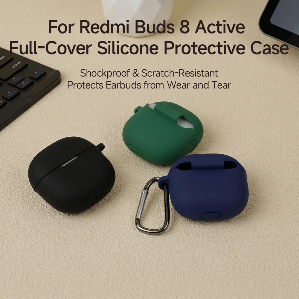 Weiche Silikonhüllen, kabellose Kopfhörer-Abdeckung, Schutzhülle, kratzfeste Hülle mit Haken, Zubehör für Redmi Buds 8 Active Image