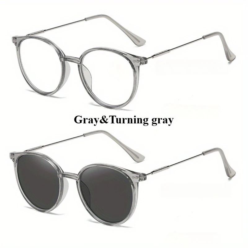 1 Stück modische photochrome runde Lesebrille, Unisex-HD-Gläser, +100 bis +400, Polymerrahmen und Gläser, stilvoll und langlebig Image