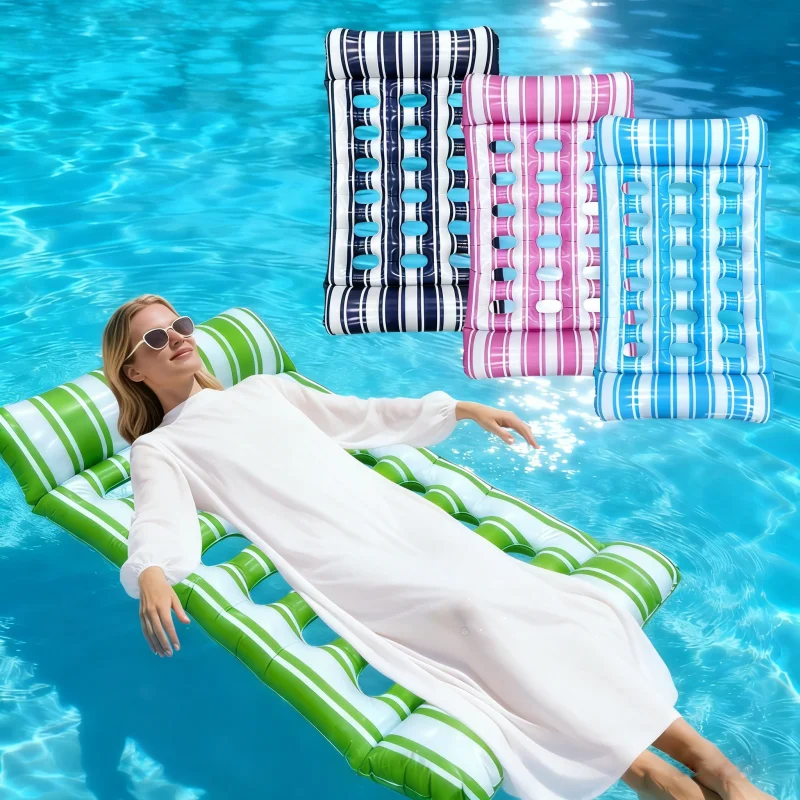 1 Stück aufblasbares gestreiftes schwimmendes Floß – bequemer Lounge-Sessel für Erwachsene, schwimmendes Boot, PVC-Luftkissen für das Wasser Image