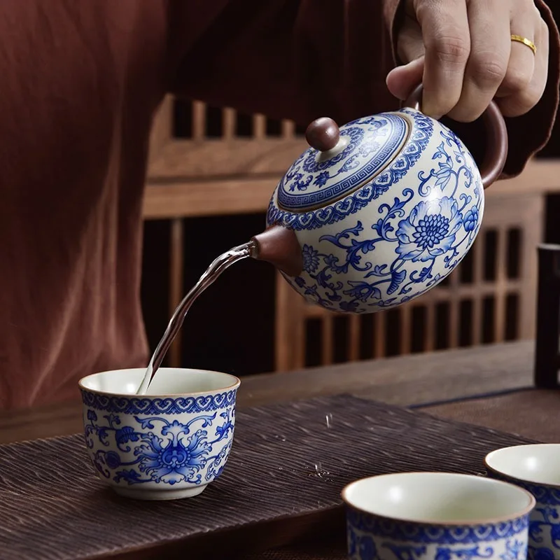 Beige Ru Kiln Teapot Xishi Pot Crackle Glaze Retro Ceramic Kung Fu Tea Set For Tea Brewing Household Tea Ceremony