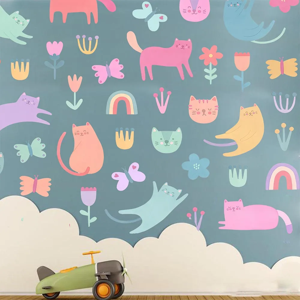 Aquarell Blume Katze Wandaufkleber Boho Kätzchen Haustier Tier Wandtattoos Spielzimmer Schlafzimmer Baby Kinderzimmer Home Decor