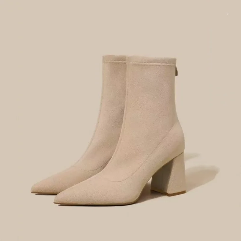 Winter Spitze Wildleder Bequeme Quadratische Ferse Casual Arbeit Stiefel Modische Neue Stil Elegante Plus Größe Pferd Stiefel für Frauen