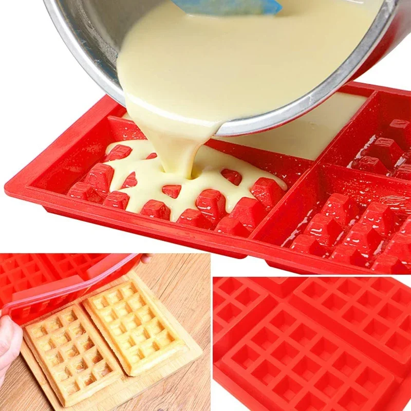 3-Typ-Waffelform aus Silikon, quadratisch, rund, für Kuchen, Waffel, Backform, Muffin, Schokolade, Brot, Backformen, Pfannen, Küchenbedarf Image