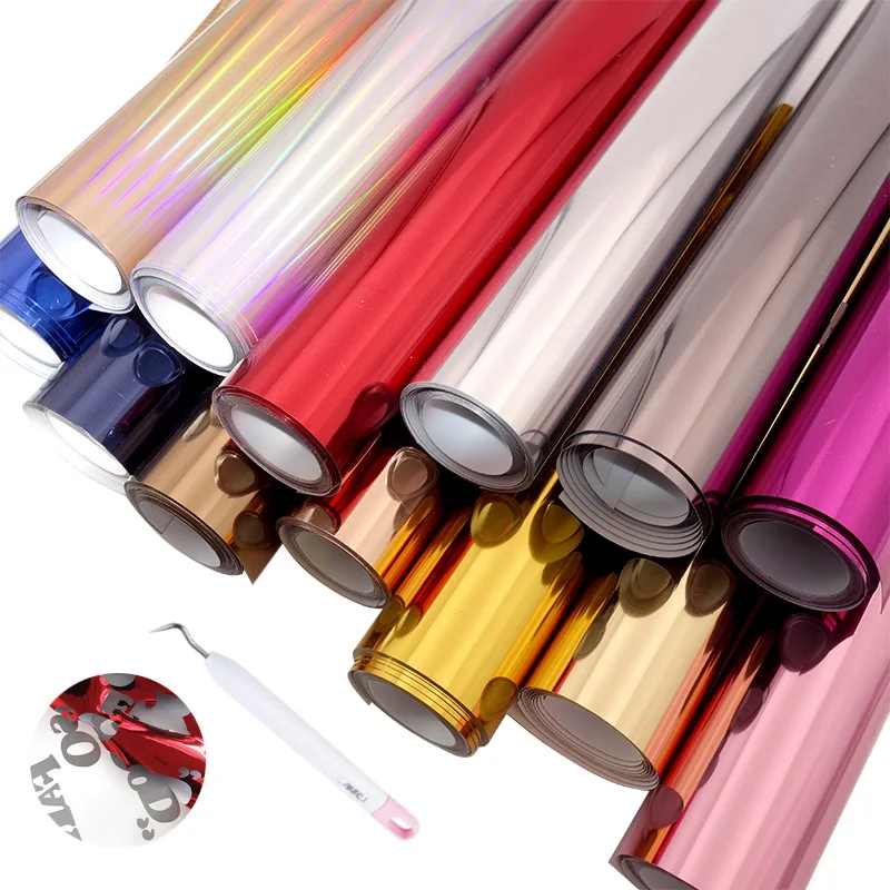 25x100cm metallische Wärme übertragung Vinyl Hologramm Laser Pu Chrom T-Shirt Eisen auf htv Film Image
