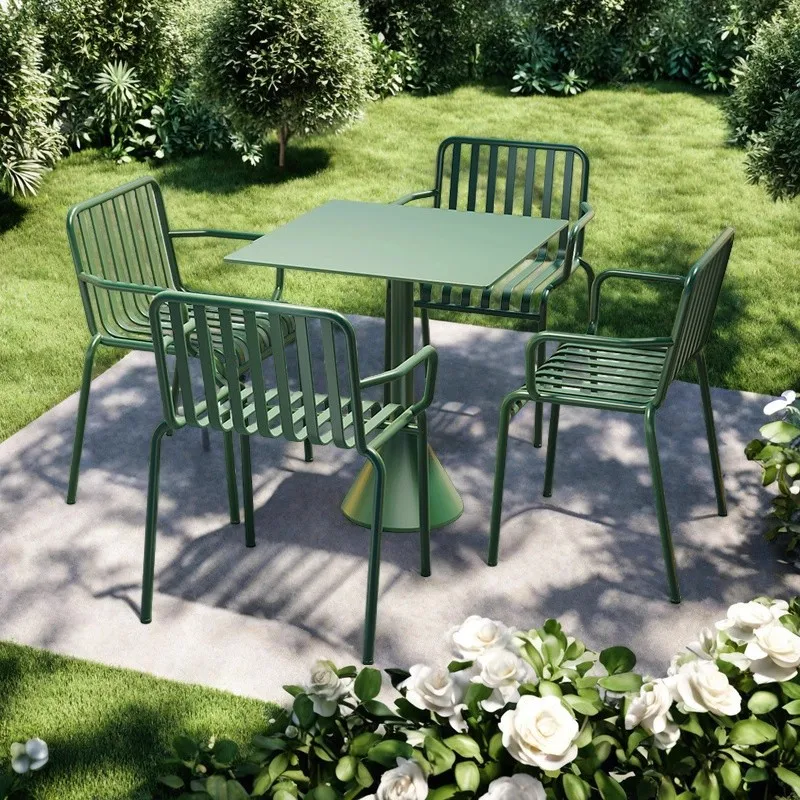 Outdoor-Tisch- und Stuhlkombination, lässiger quadratischer Tisch aus Schmiedeeisen, Garten, Balkon, Innenhof, Milchteeladen, Café, Tisch und Stuhl
