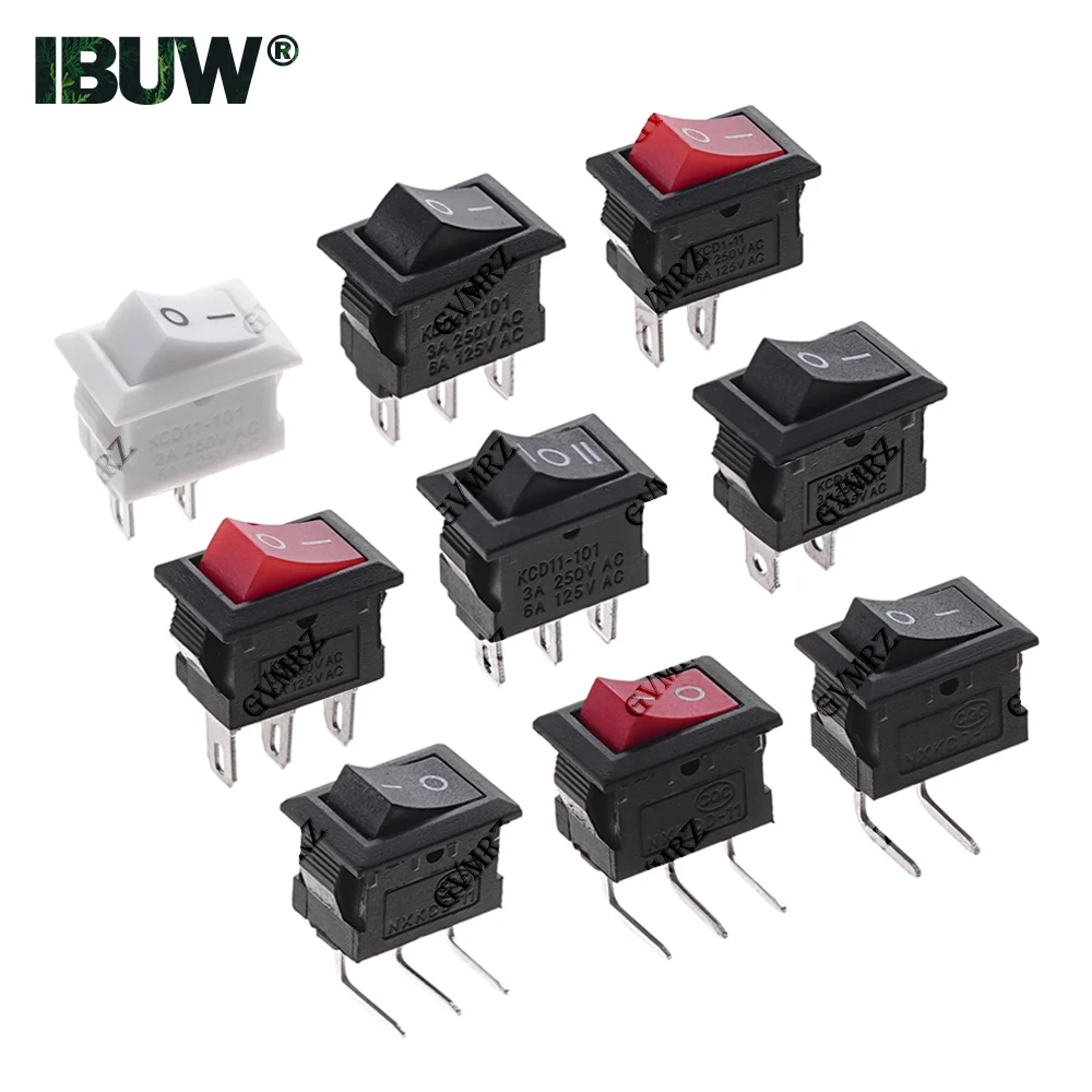 10 Stück 10*15 KCD11 Wippschalter 10*15mm Mini-Druckknopfschalter EIN-AUS / EIN-AUS-EIN 2 Pins / 3 Pins 3A 250VAC / 6A 125VAC 10x15 Image
