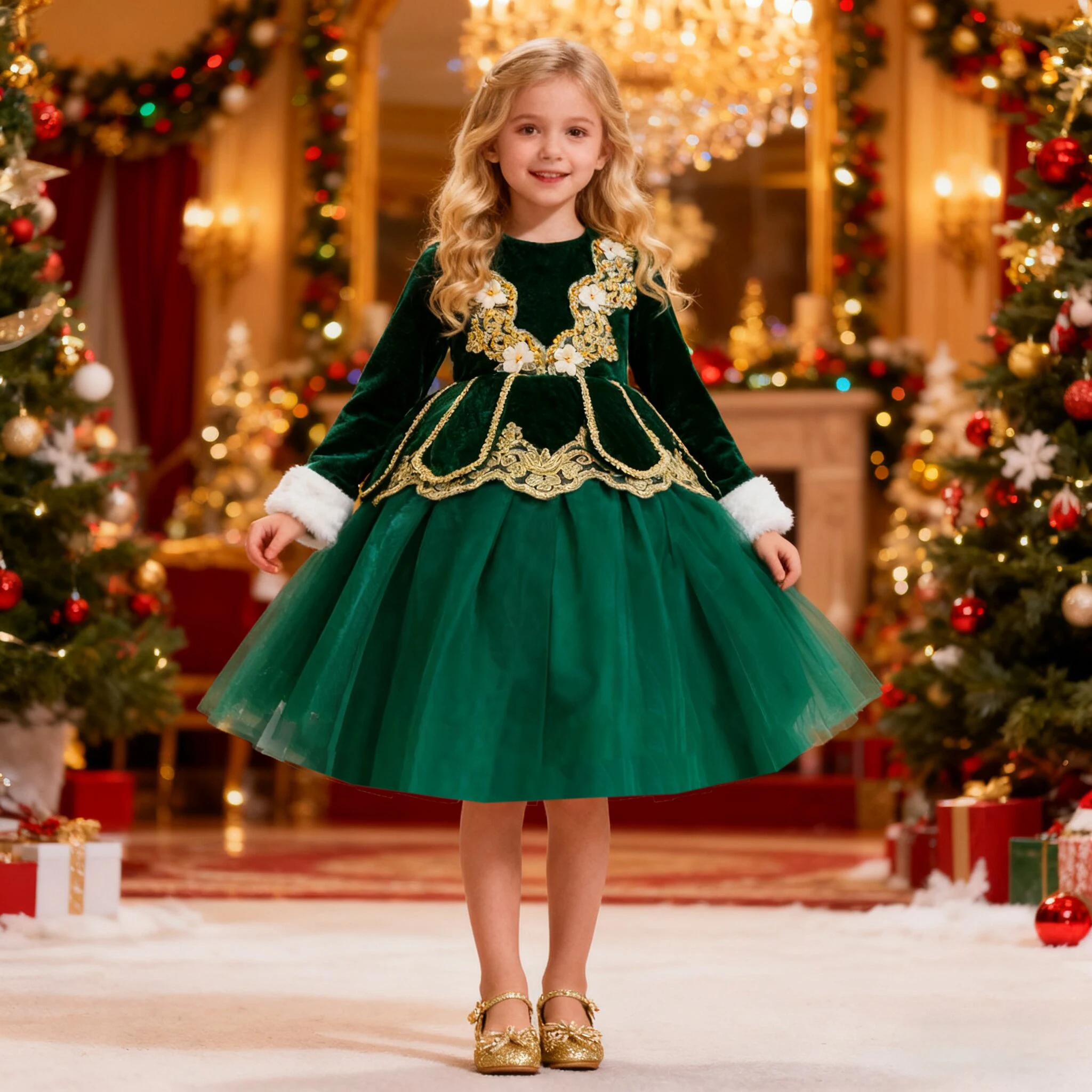 Elegante Samt Party Mädchen Kleid Karneval Weihnachten Kostüme Langarm Brautjungfern Hochzeit Geburtstag Prinzessin Ballkleider Mädchen Image
