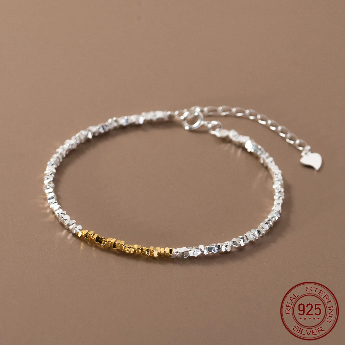 La Monada 15 + 4,5 cm einfache unregelmäßige Perlenarmbänder für Frauen Silber 925 Gold Design Sterling 925 Silber Damenarmband