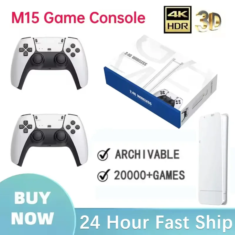Manettes de jeu sans fil M15, mini console de jeu portable pour TV, jeu vidéo 128G, plus de 20000 jeux rétro, sortie HD, deux joueurs pour PS1