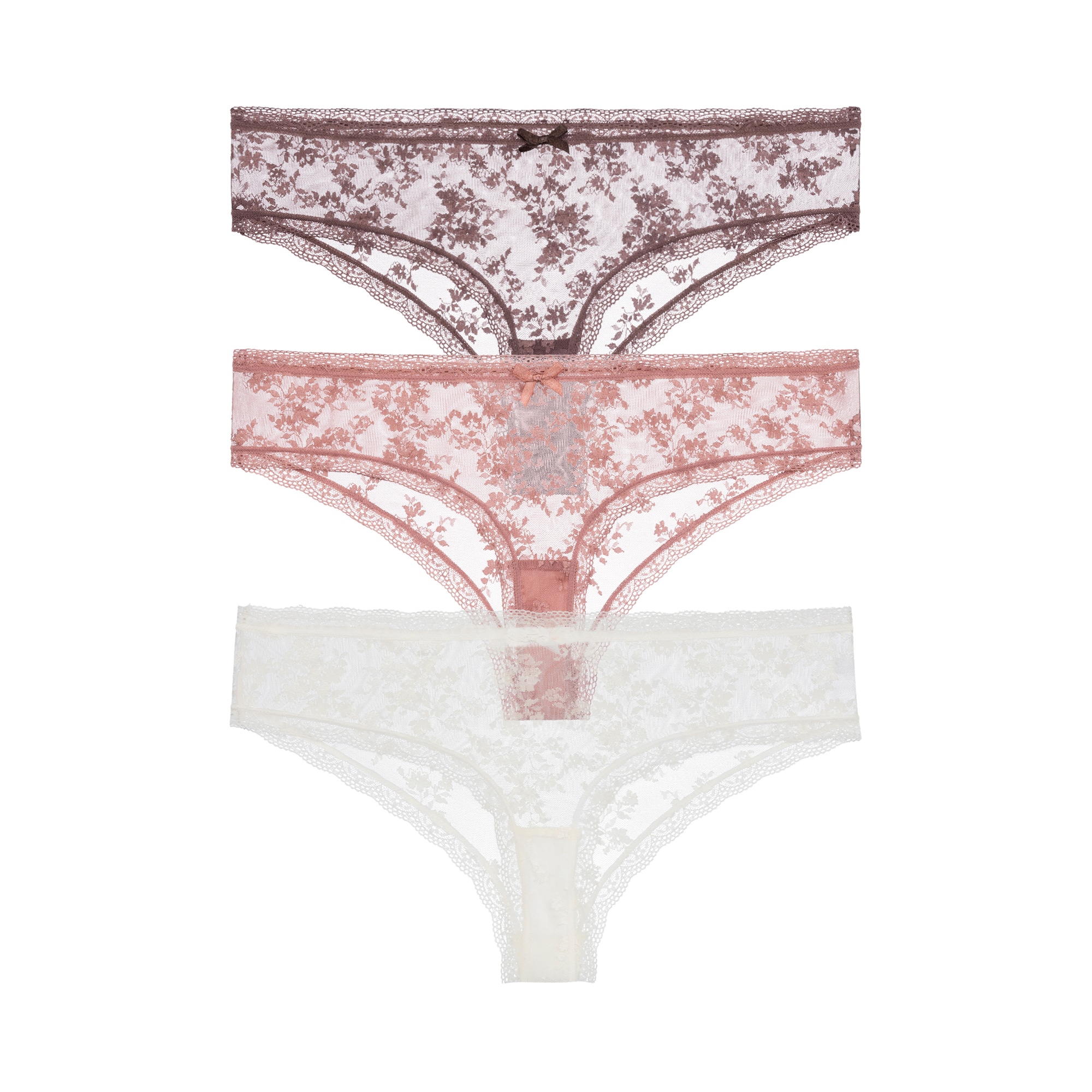 Brasilslip DORINA "Lana Essential Lace", Damen, Gr. L, ivory, braun, pink, Spitze, Obermaterial: 90% Polyamid, 10% Elasthan, körpernah, Unterhosen, mit Spitze, leicht transparent, bequem, weich