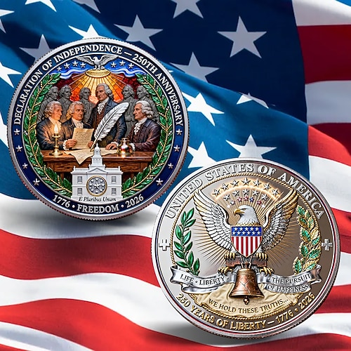 Moneta commemorativa del 250° anniversario della dichiarazione di indipendenza 1776-2026, moneta sfida patriottica con aquila della libertà e campana della libertà degli Stati Uniti, regalo da collezione per i 250 anni di libertà