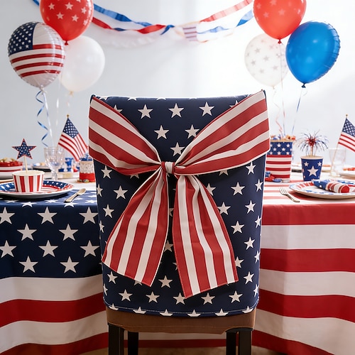 Coprisedie da pranzo per il 250° anniversario degli Stati Uniti con fiocco, 1776-2026, decorazione da giardino per celebrazioni patriottiche, cinquecentesimo anniversario dell'indipendenza, decorazione per cucina e sala da pranzo, set da 2 o 6 pezzi.