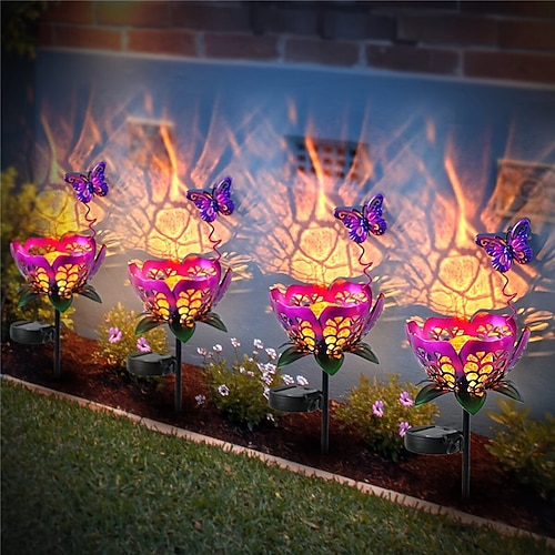 Lampada solare da giardino a forma di tulipano per esterni, impermeabile IP65, con design a fiore in metallo, ideale per decorare cortili, giardini e vialetti, ornamento solare da giardino,