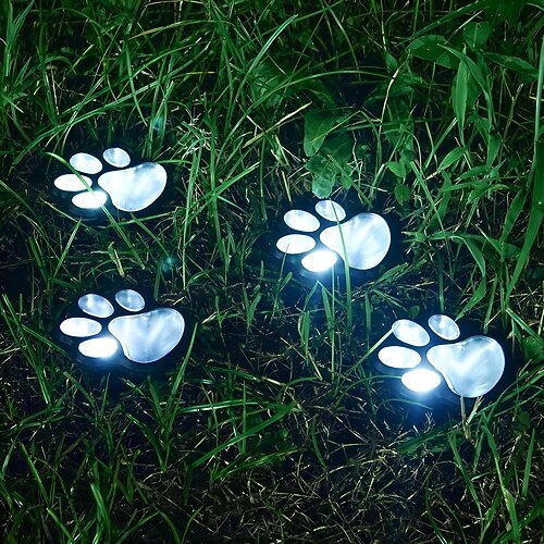 4 confezioni di graziose luci solari a forma di zampa, luci da giardino impermeabili per esterni, luci da giardino a LED con animali per giardino, patio, aiuole, decorazioni per prati