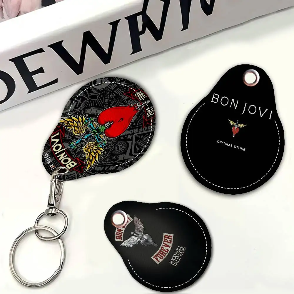 klassischer Vintage-Schlüsselanhänger von B-BON J-JOVI BAND für Männer und Frauen, universeller rostfreier Schlüsselanhänger aus PU-Leder, Zugangskartenhalter, Schlüsselanhänger mit Ring Image
