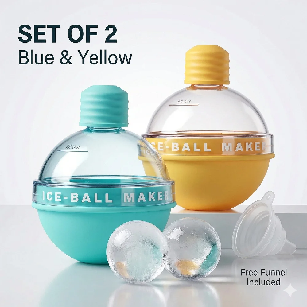 2 Stück Silikon-Eiswürfelformen in Kugelform mit Trichter, runde Eiswürfelschale für Whiskey, Cocktails, Getränkekühler, Bar- und Partyzubehör Image