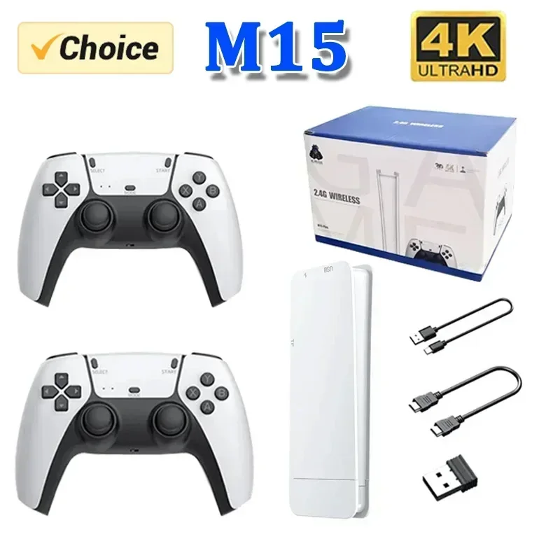 Manettes de jeu sans fil M15, mini console de jeu portable pour TV, jeu vidéo 256G, plus de 20000 jeux rétro, sortie HD, deux joueurs pour PS1