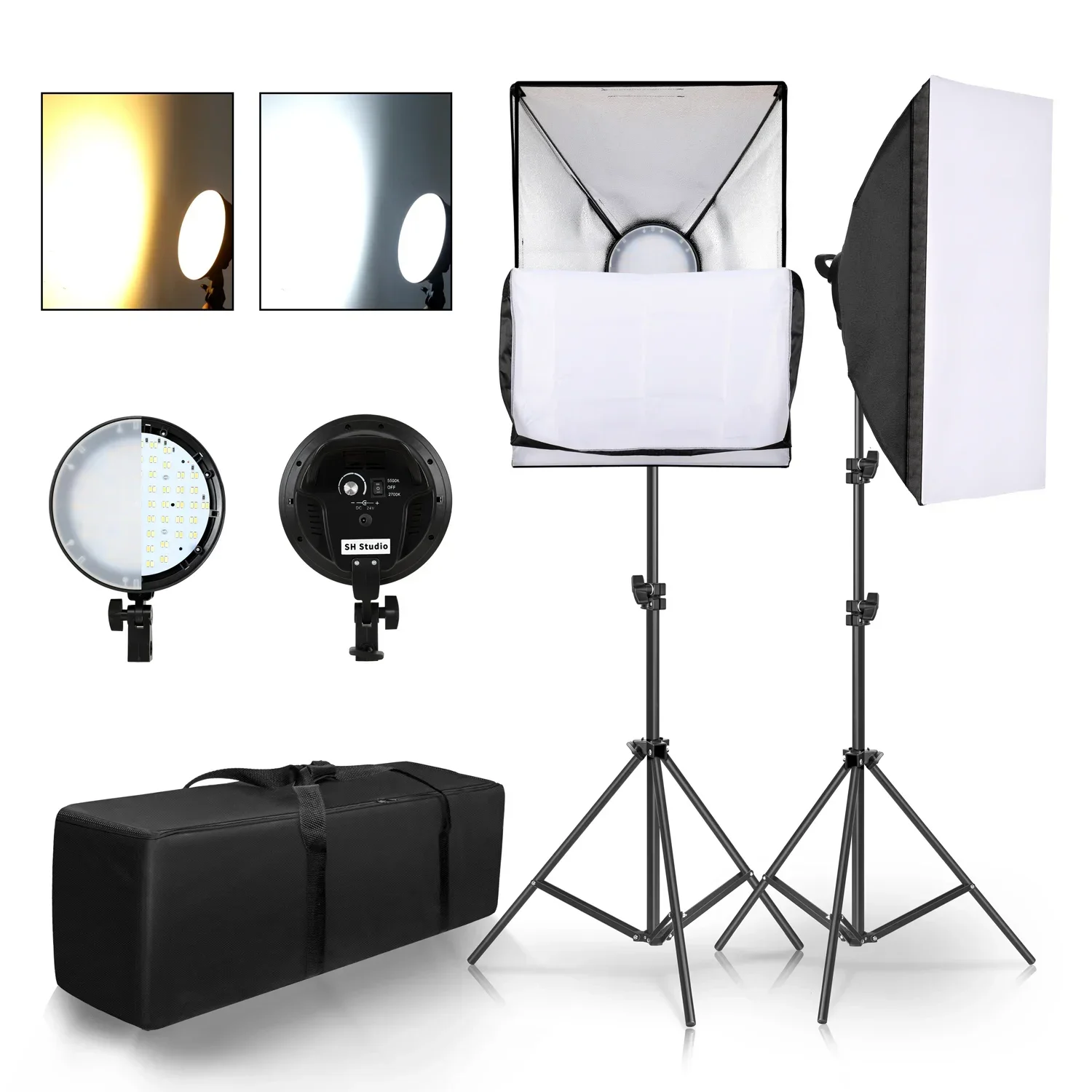 Kit di Illuminazione Softbox SH per Fotografia con Quattro Portalampade, Sistema di Luce Continua con Lampadine Fotografiche E27, Accessori per Studio Fotografico
