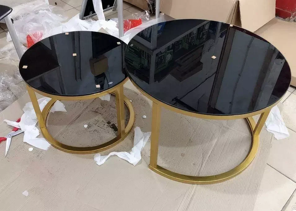 -Nordic Wohnzimmer Runder Beistelltisch Set Couchtisch Gold Metall Edelstahl Nesting Gehärtetes Glas Moderne Wohnmöbel