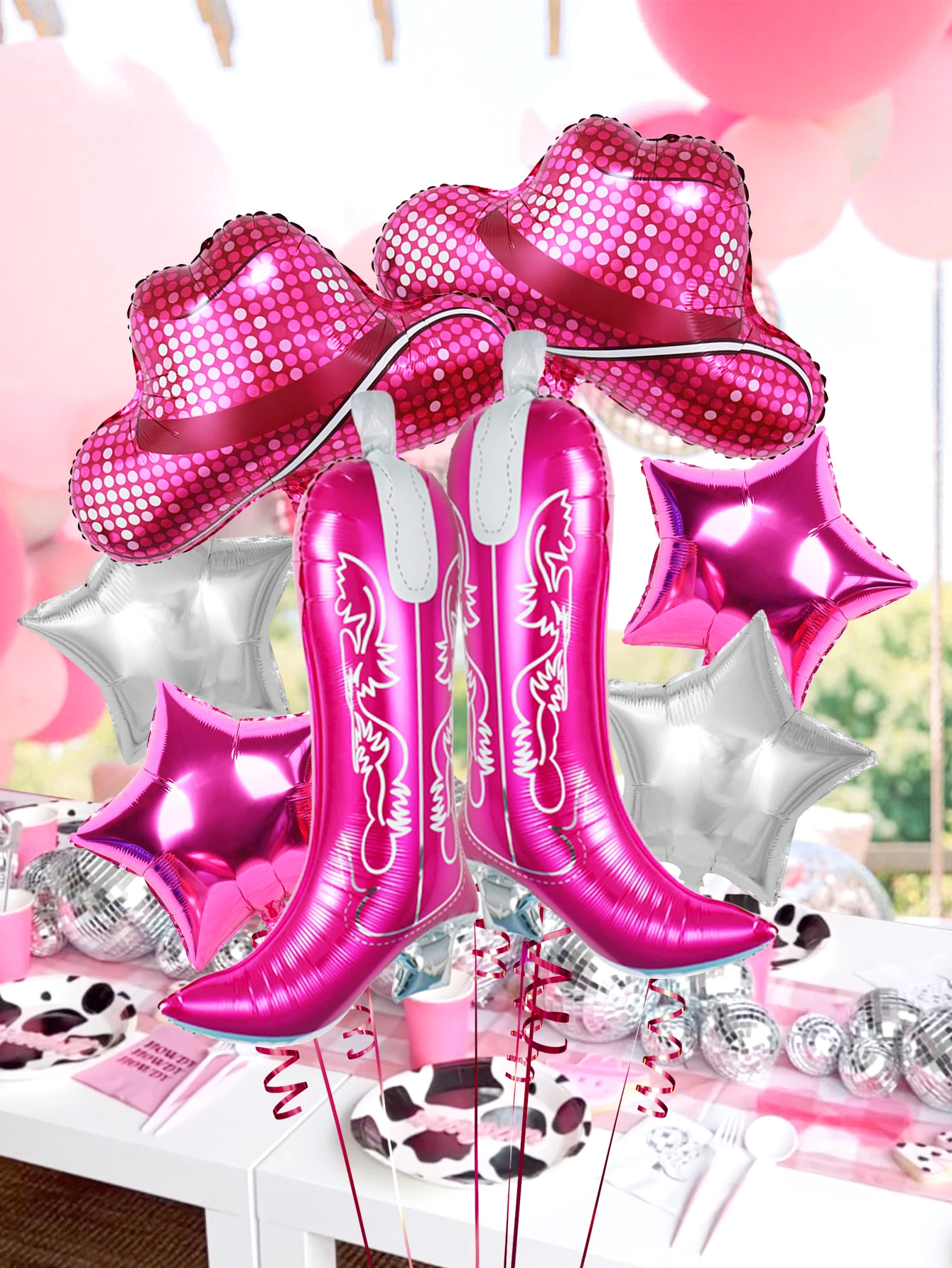 8-teiliges Disco Cowgirl Party Ballon-Set 80er/90er Retro Geburtstag, "Let's Go Girls" Thema, Western-Stil Brautgeschenk Party "Last Rodeo" Thema Image