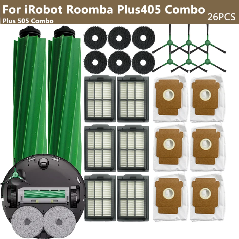 Für iRobot Roomba Plus 405 Combo / Plus 505 Combo Kehrmaschine Hauptbürste Seitenbürste Staubbeutel Wischtücher Hepa-Filter-Set Staubsauger Image