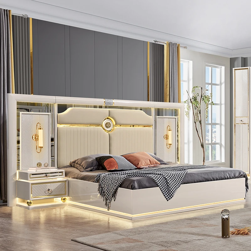 Moderne Luxus-Schlafzimmermöbel Schlafzimmer-Set Bett Weißes Lederbett Wohnmöbel Schlafzimmer-Garnitur Standardgröße