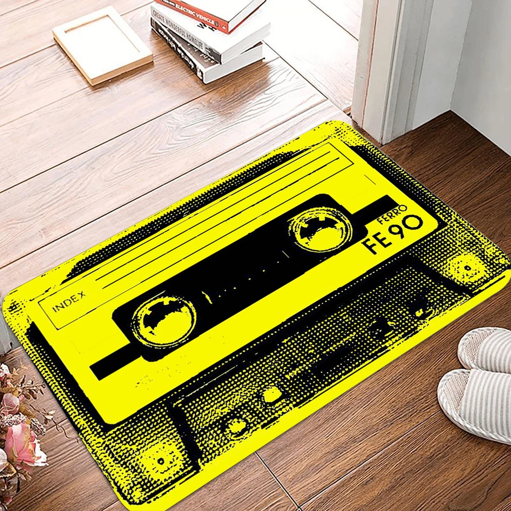 Vintage Retro Audio Cassette Door Mat for Home Entrance 90s Nostalgic Music Lover Non-Slip Entrance Floor Mat Kitchen Bathroom