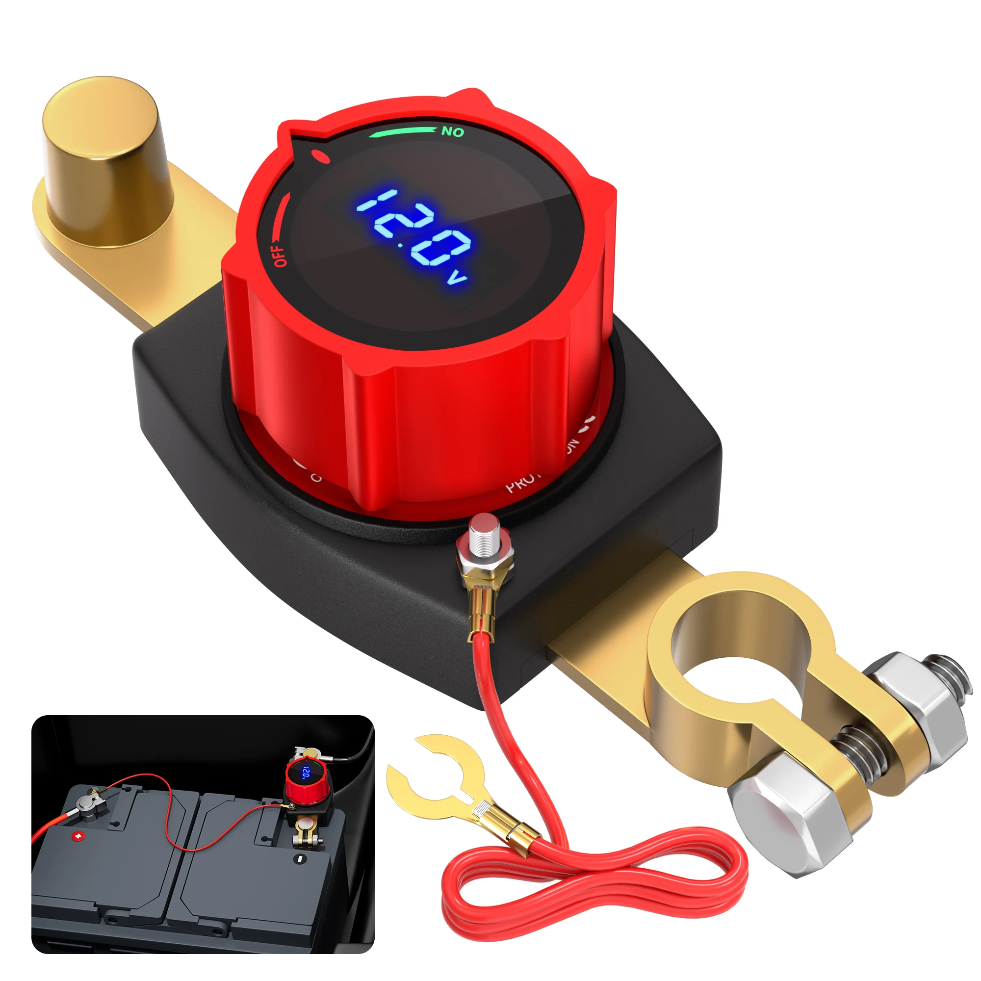 Seitenpfosten-Batterie-Trennschalter 12 V–48 V mit LED-Voltmeter-Anzeige DC 5–60 V Batterie-Tötungsschalter, Batterie-Trennschalter Image