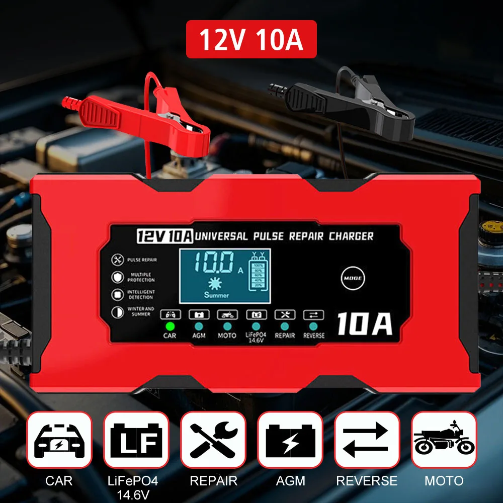 12V 10A Smart Batterie Lade 14,6V 10A Eisen Lithium Ladegerät Auto Batterie Ladegerät Digitale LCD Display EU/Us-stecker Puls Reparatur Image