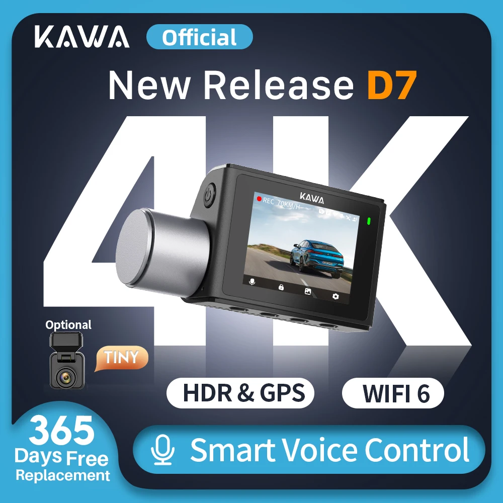 4K Front- und Rückfahrkamera KAWA D7, Videorekorder 4K WiFi6 Autokamera, DVR Mini-Rückfahrkamera für AUTO, APP/Sprachsteuerung Dashcam Image