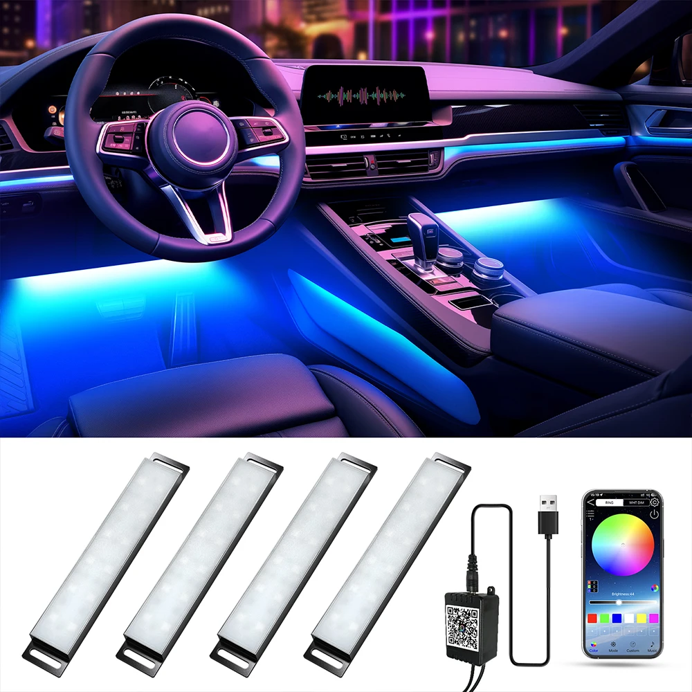 Auto Innen Umgebungs RGB Fuß Licht Neon Dynamische Musik Sync Mit APP Steuerung Auto Innen Zubehör Licht Stimmung Neon LED Streifen