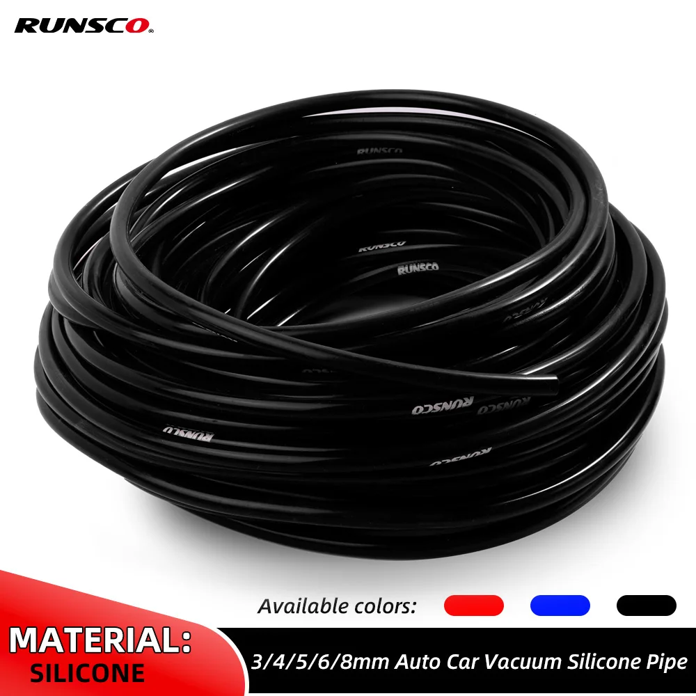Innendurchmesser 3 mm, 4 mm, 5 mm, 6 mm, 8 mm Silikon-Vakuumschlauch, universelles Runsco-Autoteile-Rohr, schwarz Image