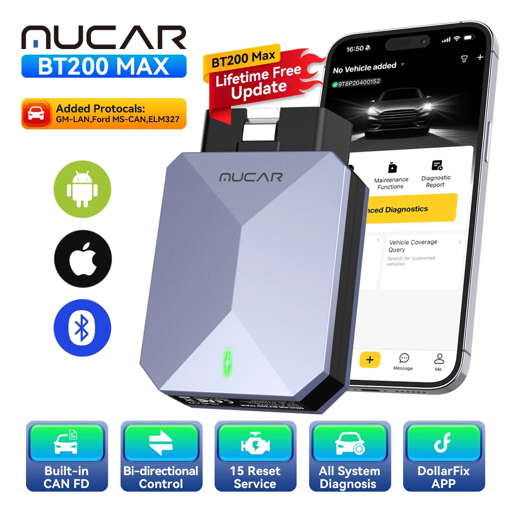 MUCAR BT200 MAX OBD2 Scanner Vollsystem-Diagnosegerät 15 Resets Lebenslange Kostenlose Updates CANFD Bidirektionale Steuerung Scan-Tools Image