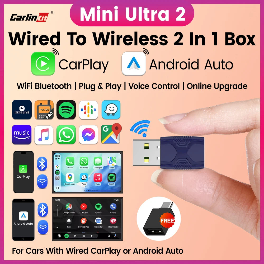 Mini Ultra 2 CarlinKit 5.0 Kabelloser CarPlay Android Auto Adapter Plug & Play WLAN Bluetooth Automatische Verbindung für OEM-Fahrzeuge Image