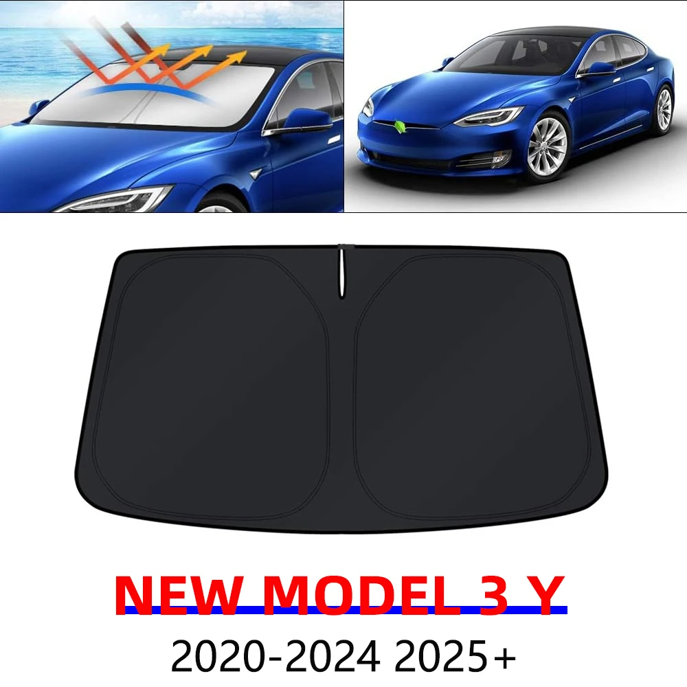 Für Tesla Model Y Juniper Model 3 Highland 2025–2020, Frontscheibe, Sonnenschutz, Sonnenschutz, Blockade, faltbare Wärmeisolierung Image