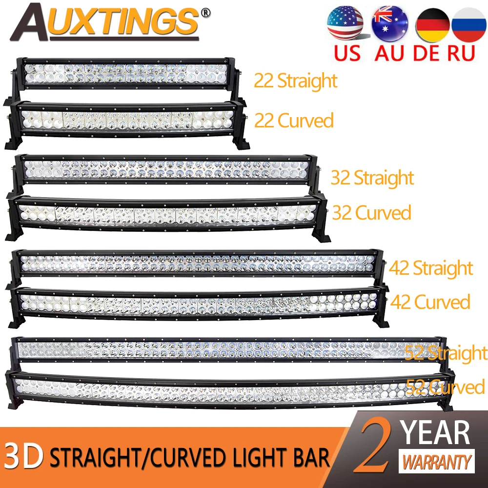 Auxtings 22 32 42 52'' in gebogener/gerader LED-Lichtleiste COMBO LED-Arbeitslichtleiste Fahren Offroad Auto LKW 4x4 SUV ATV 12V 24V