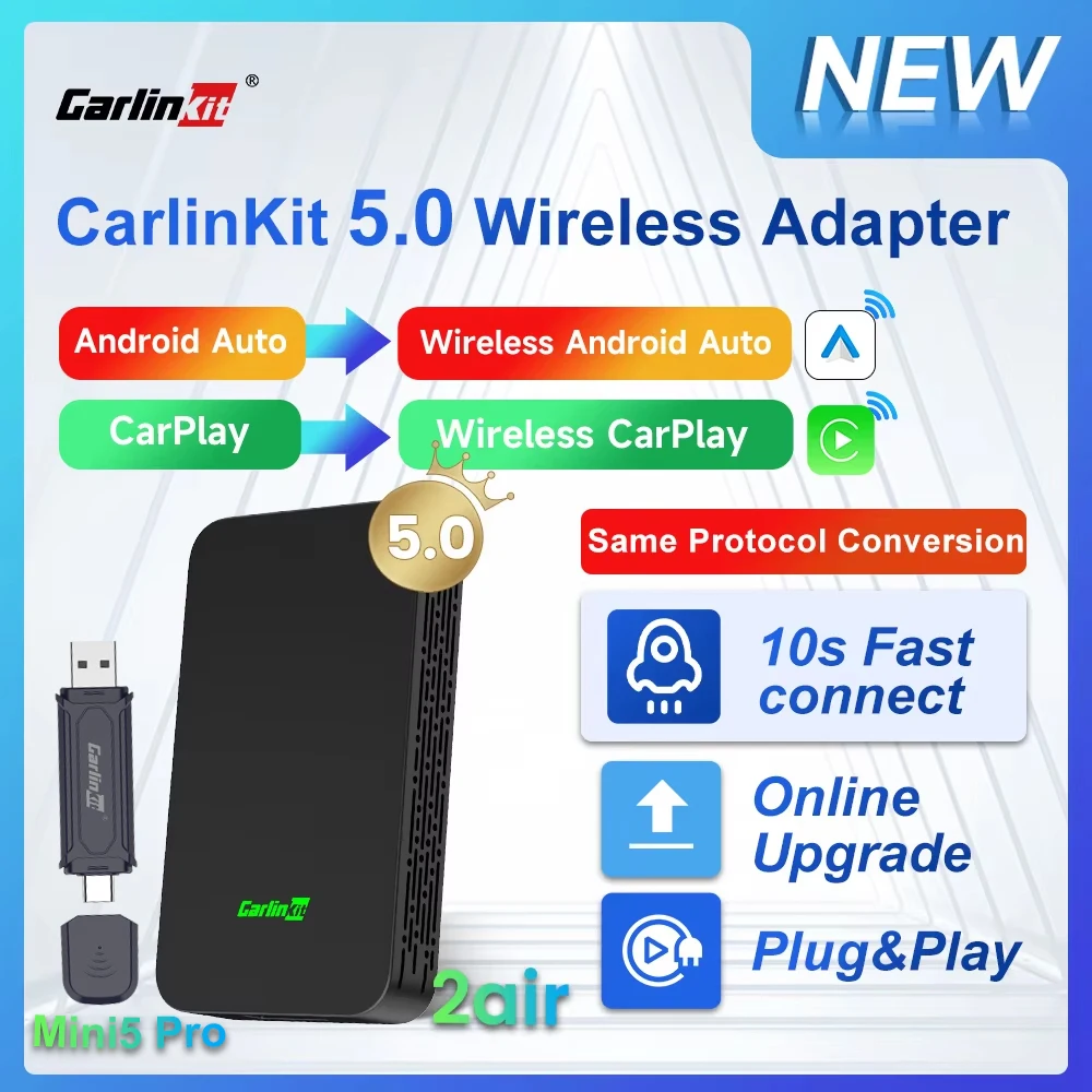 2air Mini5 Pro Carlinkit 5,0 Wireless Carplay Wireless Android Auto Box 2,4g & 5,8 GHz WLAN BT Connect Plug & Play für kabel gebundene Aa CP-Autos CarlinKit 4.0 Image