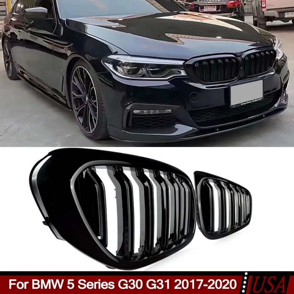 Auto-Frontstoßstange-Renngitter für BMW 5er G30 G31 520i 530i 540i M5 2017–2020 Doppellatten-Nierengrill glänzend schwarzer Kühlergrill Image