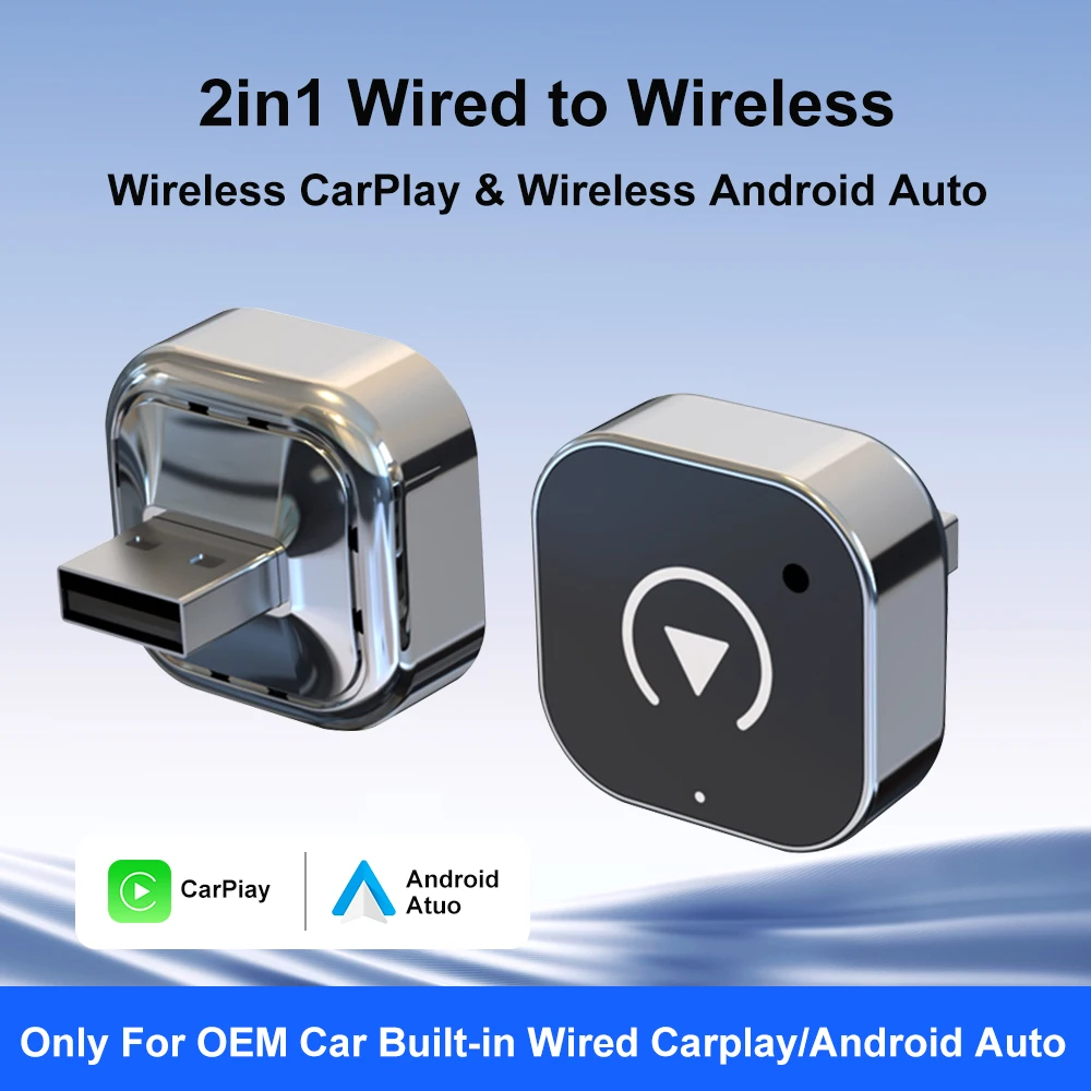 2026 Neuer kabelloser CarPlay-Adapter, 2-in-1, kabelgebunden mit kabellosem Dongle für Apple und Android, Auto-Plug-and-Play, universelles Autozubehör Image