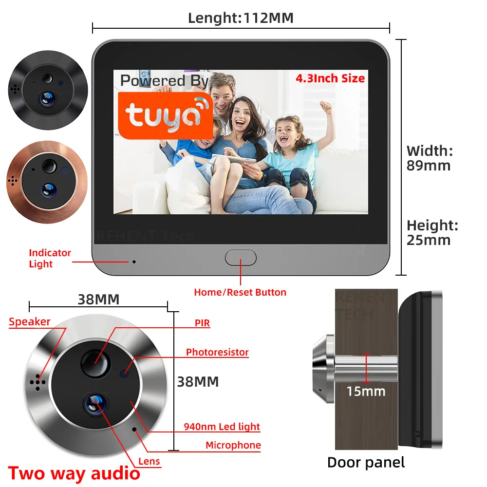 Mini Zwei-Wege-Audio 3MP Tuya SmartLife APP WLAN Digitaler Türspion Infrarot 940NM Nachtsicht PIR-Kamera Weitwinkelansicht Image