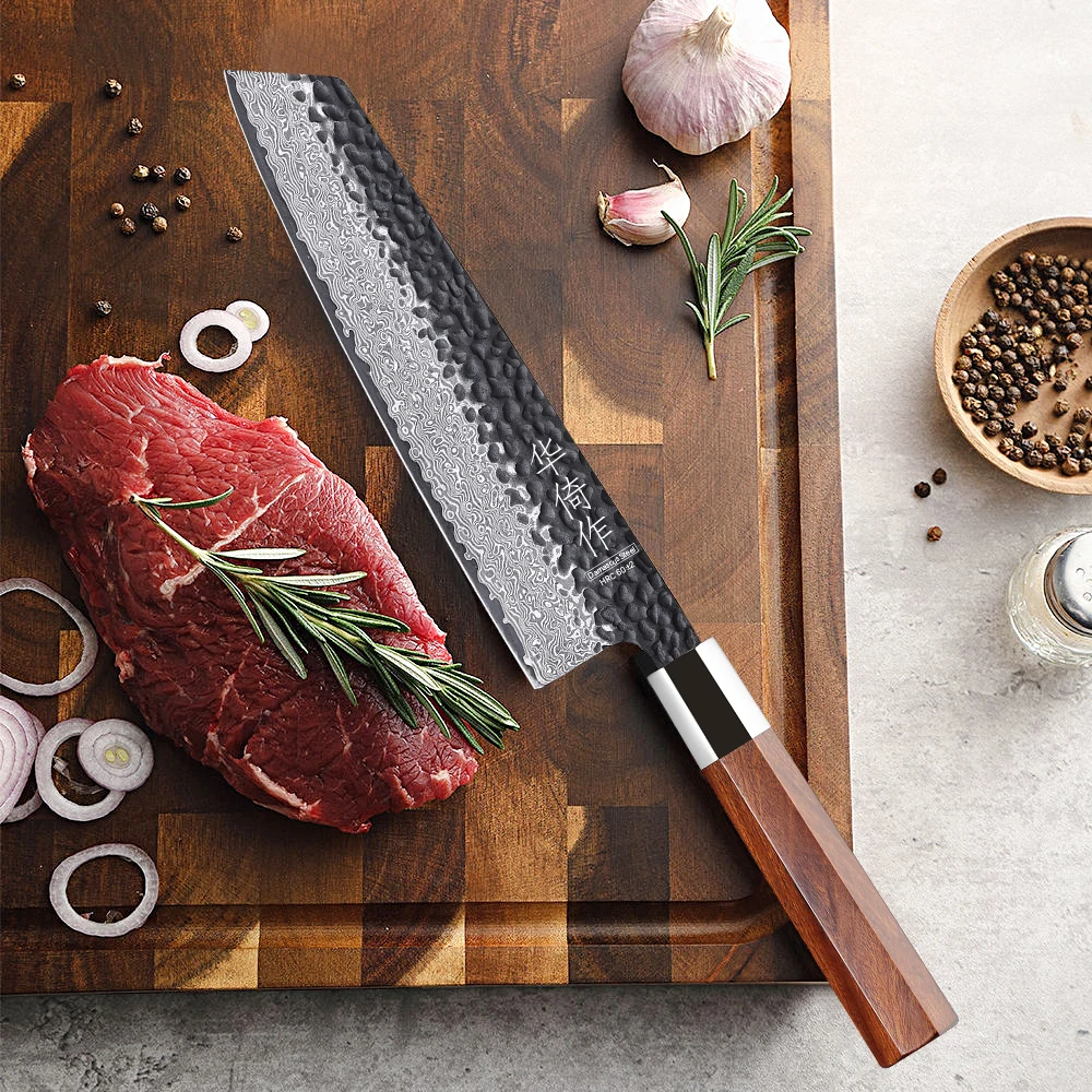 Coltello da Chef Giapponese Kiritsuke da 8,2 Pollici in Acciaio Damascato, Affilato per Tagliare Carne e Verdure, Forgiato a Mano, Coltello Professionale da Cucina