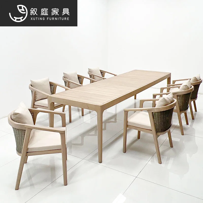 Outdoor courtyard teak tables and chairs garden outdoor terrace open-air rattan villa hotel waterproof dining table solid wood f
