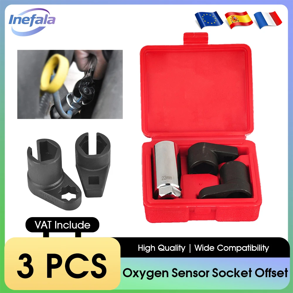 Podofo Set di 3 Chiavi Offset per Sensore Ossigeno, Strumento di Rimozione per Smontaggio Sensori, Attrezzi Manuali per Riparazione Auto